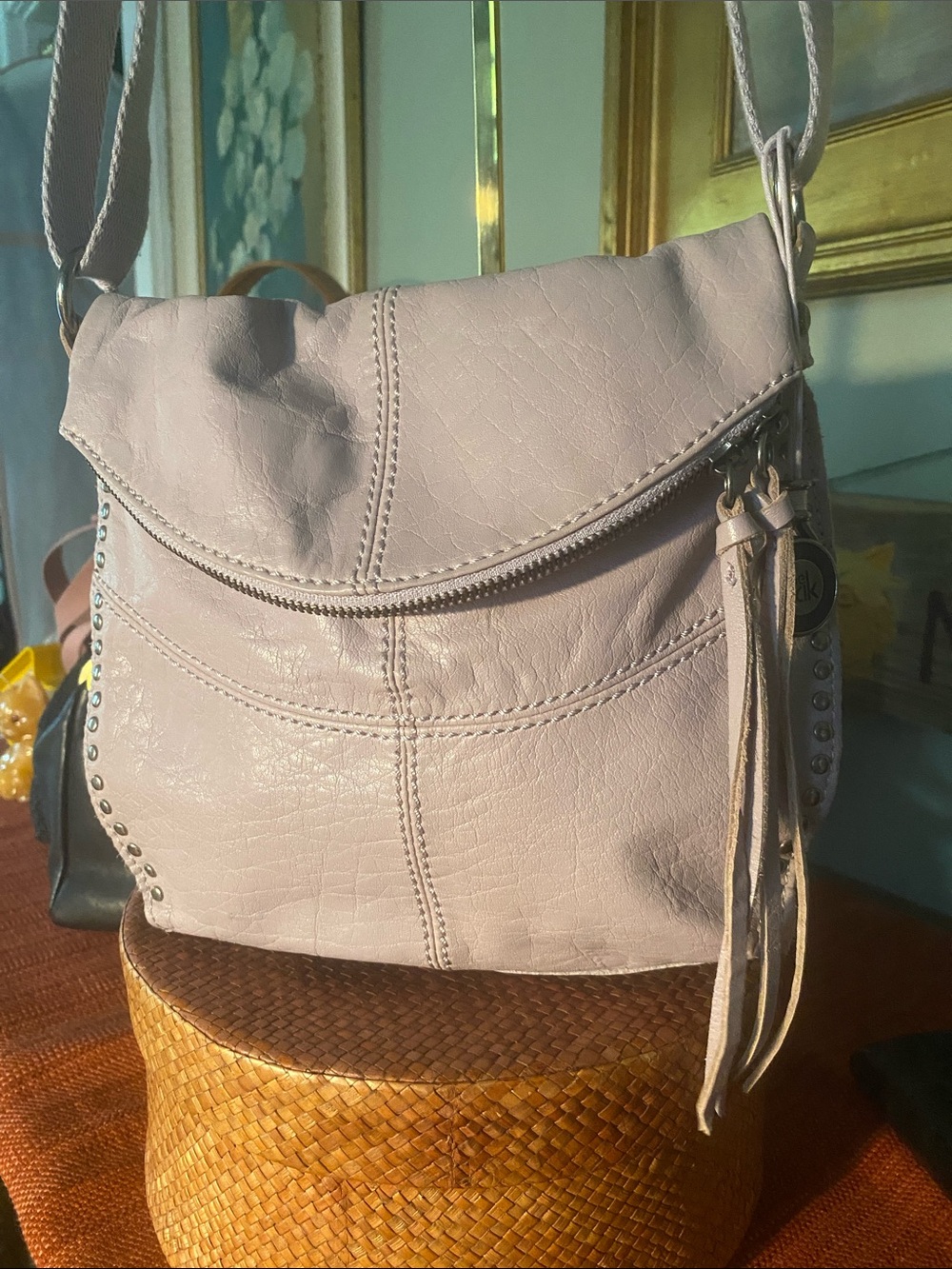 The Sak Silverlake Studded Lilac/Violet color  Leather Flap Shoulder X-body Bag